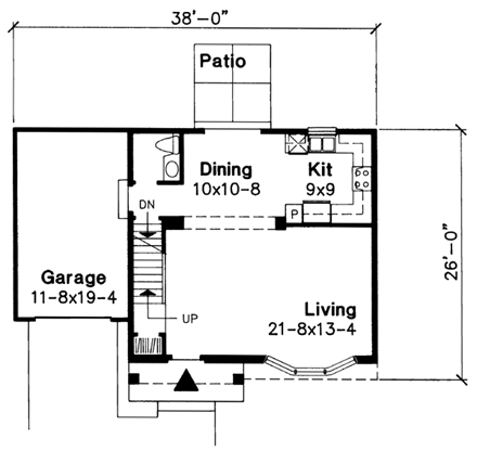 Narrow Lot House Plan 51127 with 3 Beds, 2 Baths, 1 Car Garage First Level Plan