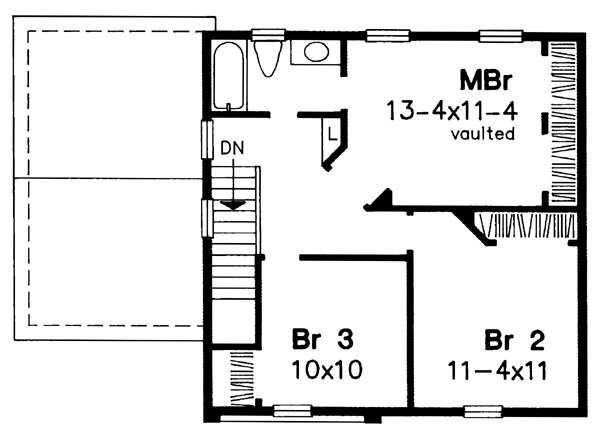 Narrow Lot House Plan 51127 with 3 Beds, 2 Baths, 1 Car Garage Level Two