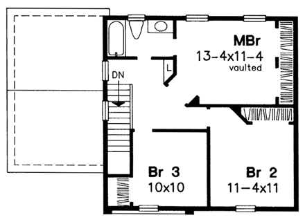 Narrow Lot House Plan 51127 with 3 Beds, 2 Baths, 1 Car Garage Second Level Plan
