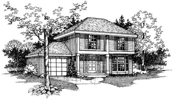 Narrow Lot House Plan 51127 with 3 Beds, 2 Baths, 1 Car Garage Elevation