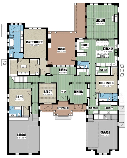 Coastal, European, Florida, Southern, Traditional House Plan 51202 with 6 Beds, 8 Baths, 4 Car Garage First Level Plan