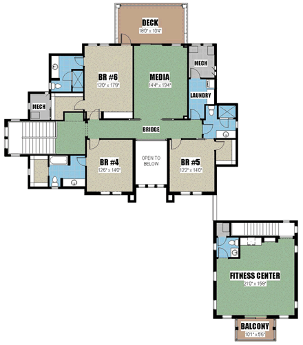 Coastal, European, Florida, Southern, Traditional House Plan 51202 with 6 Beds, 8 Baths, 4 Car Garage Second Level Plan