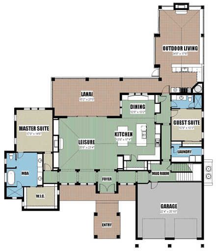 Coastal, Florida, Southern, Traditional House Plan 51204 with 4 Beds, 4 Baths, 2 Car Garage First Level Plan