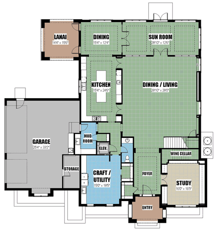 Country, European, Farmhouse, Florida, Southern House Plan 51206 with 3 Beds, 4 Baths, 3 Car Garage First Level Plan