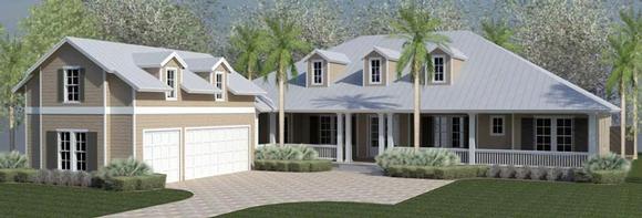 Coastal, Cottage, Country, Farmhouse, Florida, Ranch, Southern, Traditional House Plan 51212 with 3 Beds, 4 Baths, 3 Car Garage Elevation