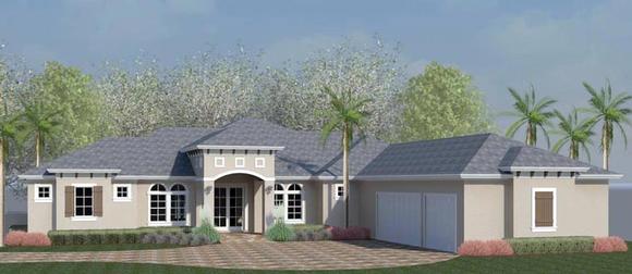 European, Florida, Mediterranean, Ranch, Southern, Traditional House Plan 51216 with 3 Beds, 4 Baths, 3 Car Garage Elevation