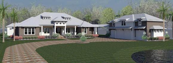 Coastal, Country, Farmhouse, Florida, Ranch, Southern, Traditional House Plan 51219 with 3 Beds, 4 Baths, 4 Car Garage Elevation