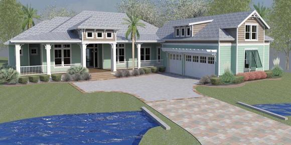 Coastal, Cottage, Country, Florida, Ranch, Southern, Traditional House Plan 51220 with 4 Beds, 4 Baths, 3 Car Garage Elevation
