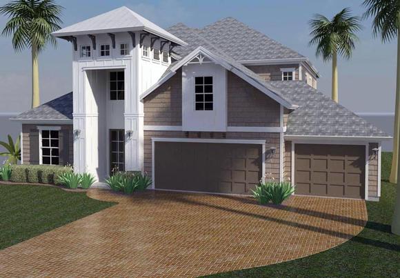 Coastal, Cottage, Florida, Southern, Traditional House Plan 51222 with 4 Beds, 4 Baths, 3 Car Garage Elevation