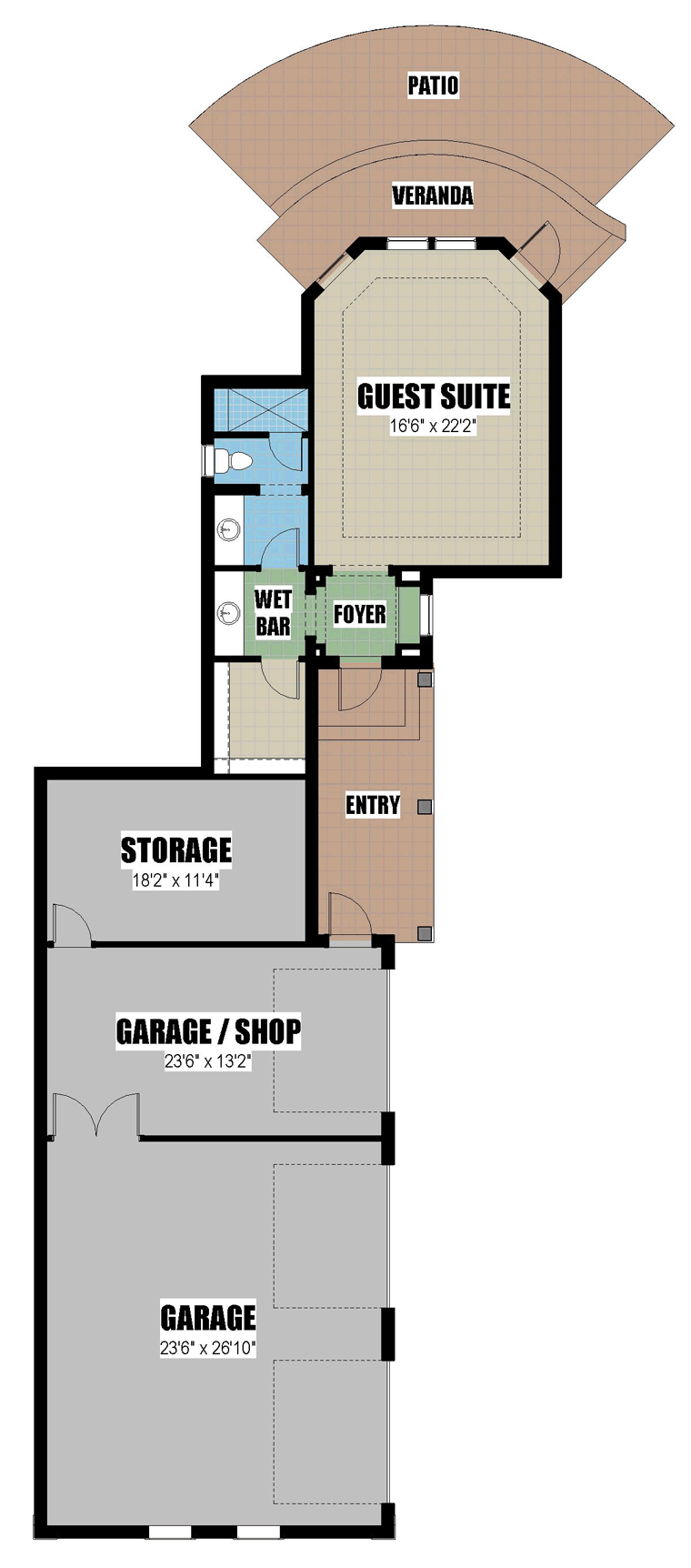 Bungalow, Florida, Southern, Southwest 3 Car Garage Apartment Plan 51223 with 1 Beds, 1 Baths Level One