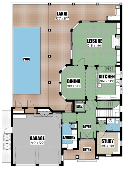 Coastal, Florida, Southern House Plan 51224 with 3 Beds, 5 Baths, 2 Car Garage First Level Plan