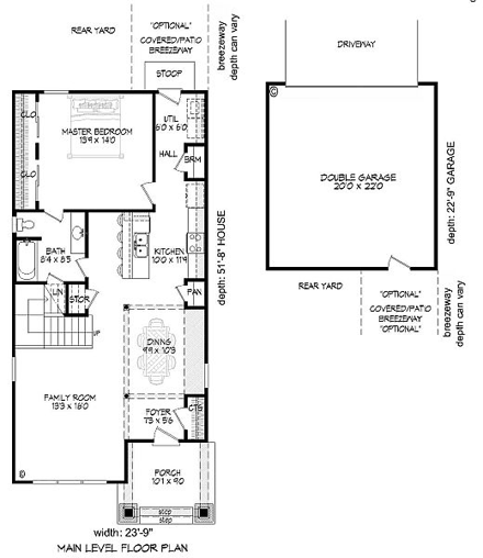 Cottage, Craftsman, Traditional House Plan 51406 with 3 Beds, 2 Baths, 2 Car Garage First Level Plan