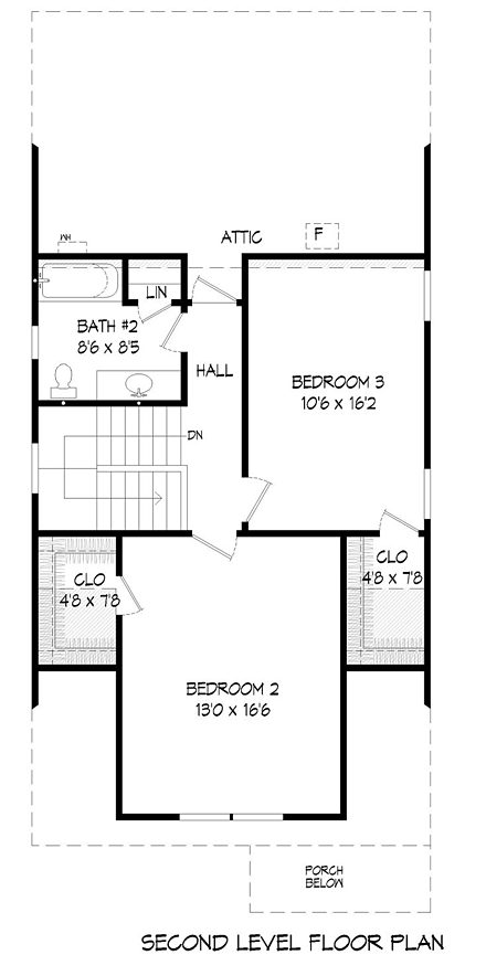 Cottage, Craftsman House Plan 51408 with 3 Beds, 3 Baths, 2 Car Garage Second Level Plan