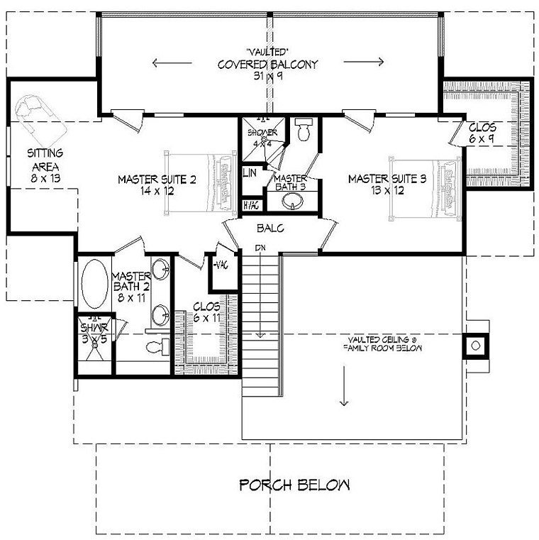 Cabin, Country, Farmhouse House Plan 51411 with 3 Beds, 4 Baths Level Two
