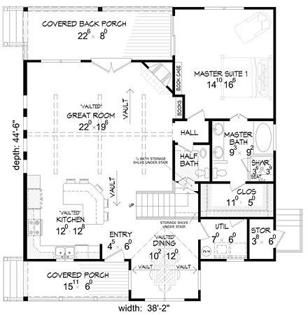Cabin, Country, Southern House Plan 51412 with 3 Beds, 3 Baths First Level Plan