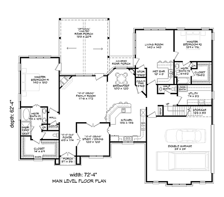 European, Tudor House Plan 51416 with 4 Beds, 4 Baths, 2 Car Garage First Level Plan