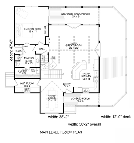 Cabin, Cottage, Country, Southern House Plan 51421 with 2 Beds, 2 Baths First Level Plan