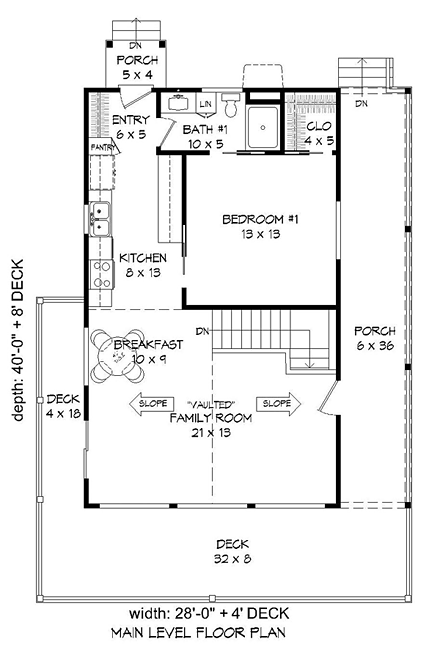 Cabin, Contemporary, Country House Plan 51426 with 2 Beds, 2 Baths First Level Plan