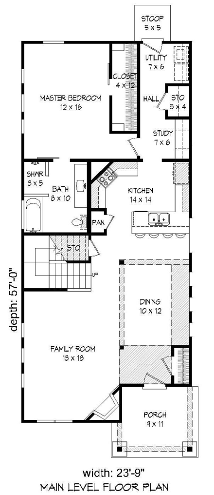 Cabin, Country, Craftsman House Plan 51433 with 3 Beds, 2 Baths First Level Plan
