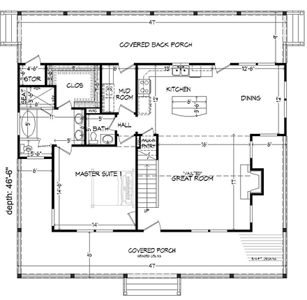 Country House Plan 51438 with 3 Beds, 4 Baths First Level Plan