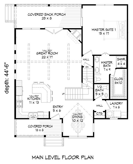 Country House Plan 51440 with 3 Beds, 3 Baths First Level Plan