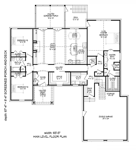 Craftsman, Tudor House Plan 51443 with 3 Beds, 3 Baths, 2 Car Garage First Level Plan