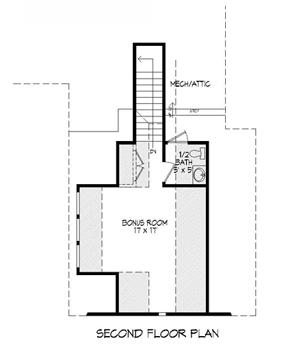 Craftsman, Tudor House Plan 51443 with 3 Beds, 3 Baths, 2 Car Garage Second Level Plan