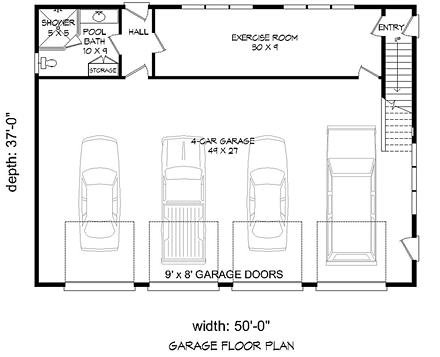 4 Car Garage Plan 51454 First Level Plan