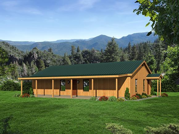 Cabin, Country, Ranch, Southern House Plan 51456 with 2 Beds, 1 Baths Elevation
