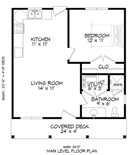 Cabin, Country, Ranch House Plan 51458 with 1 Beds, 1 Baths First Level Plan