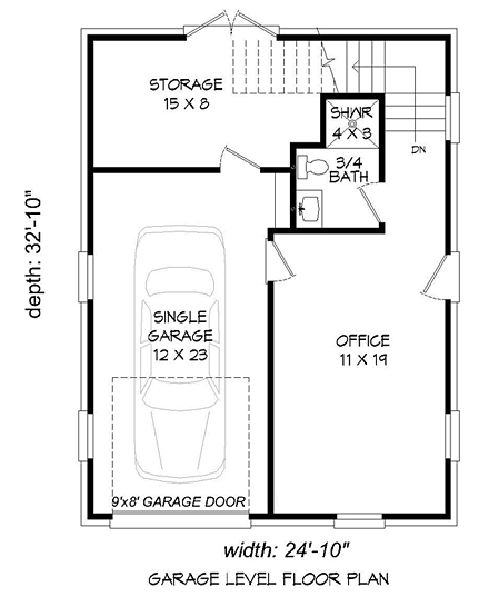 1 Car Garage Apartment Plan 51466 First Level Plan
