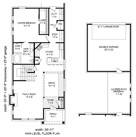 Cottage, Craftsman, Traditional House Plan 51471 with 3 Beds, 2 Baths, 2 Car Garage First Level Plan