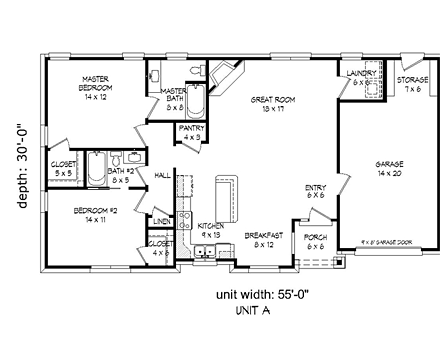 Craftsman Multi-Family Plan 51473 with 4 Beds, 4 Baths, 2 Car Garage First Level Plan