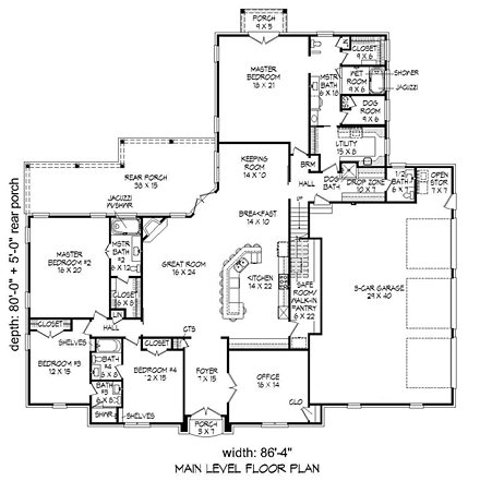 European, French Country, Southern House Plan 51481 with 5 Beds, 6 Baths, 3 Car Garage First Level Plan