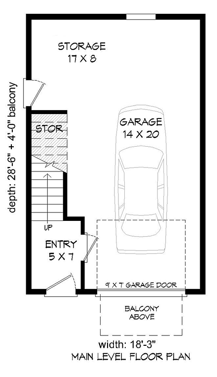 Modern Garage-Living Plan 51488 with 1 Beds, 1 Baths, 1 Car Garage First Level Plan