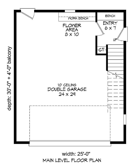 Contemporary, Modern Garage-Living Plan 51493 with 2 Beds, 1 Baths, 2 Car Garage First Level Plan