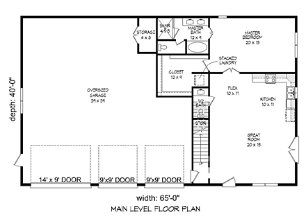4 Car Garage Plan 51518 with 1 Beds, 2 Baths First Level Plan
