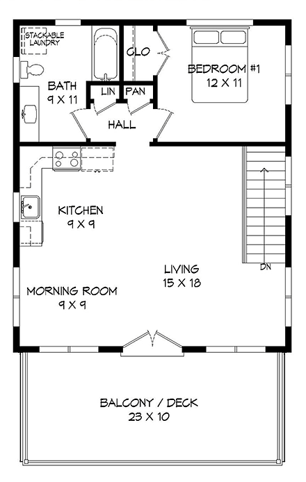 Contemporary, Modern Garage-Living Plan 51521 with 1 Beds, 2 Baths, 2 Car Garage Second Level Plan