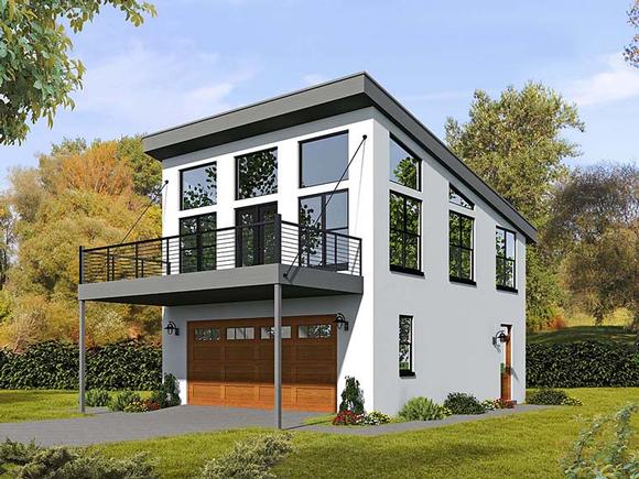 Contemporary, Modern Garage-Living Plan 51521 with 1 Beds, 2 Baths, 2 Car Garage Elevation