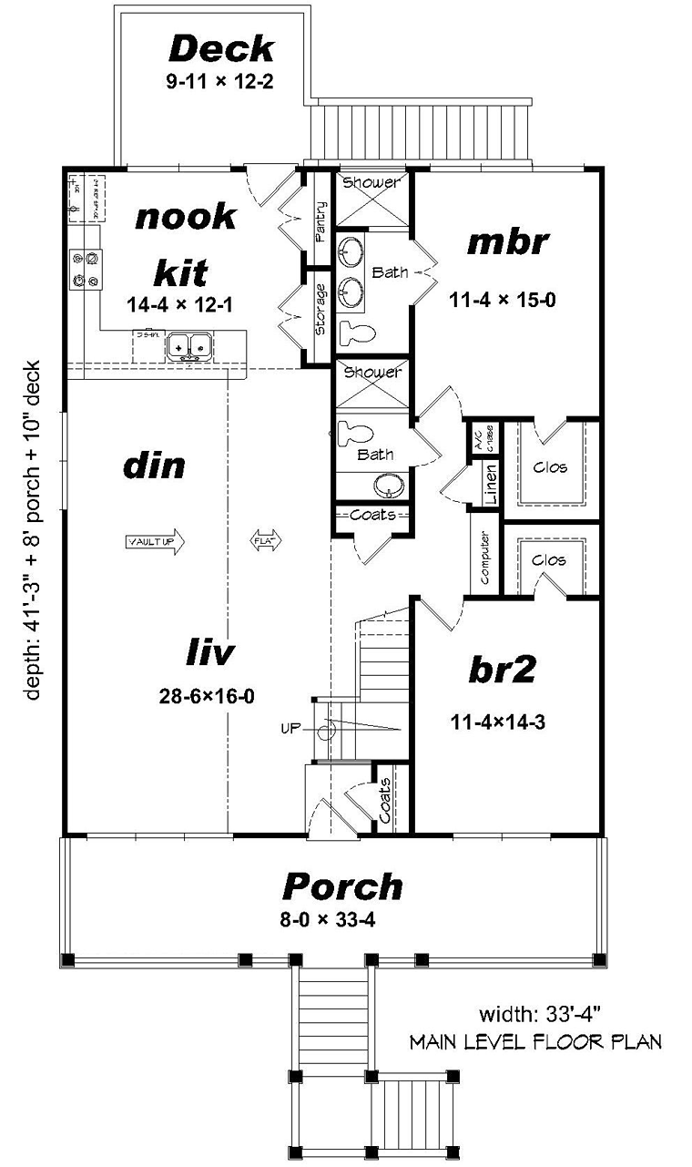 Coastal House Plan 51528 with 4 Beds, 4 Baths Level One