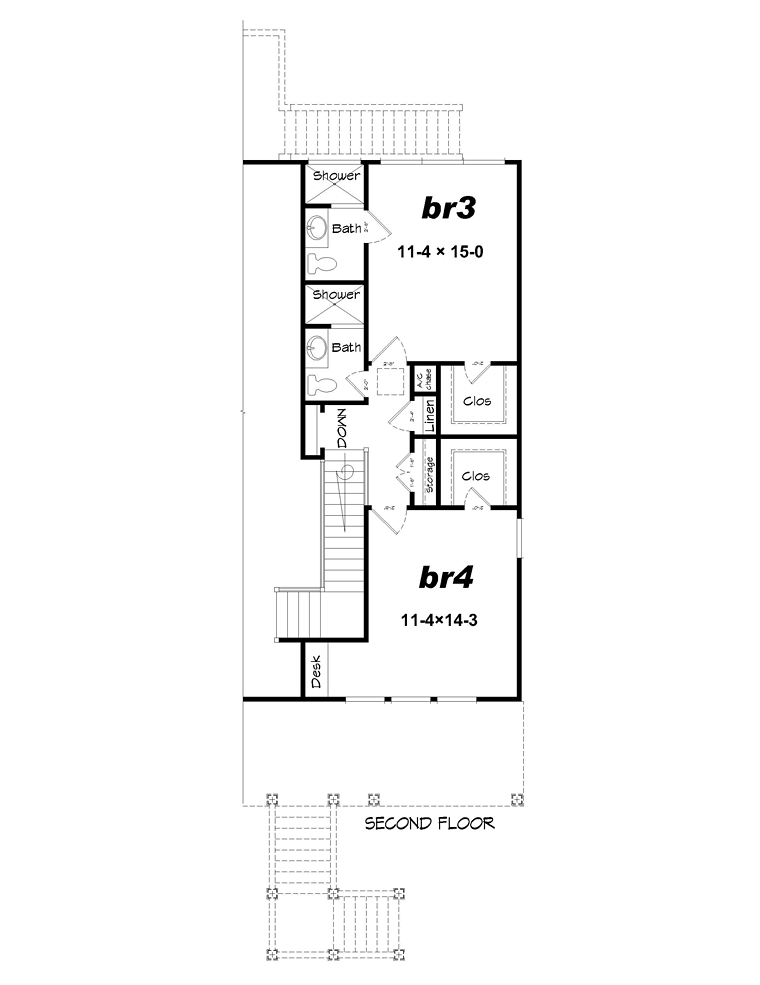 Coastal House Plan 51528 with 4 Beds, 4 Baths Level Two