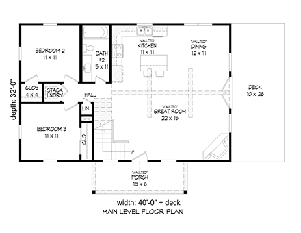 Contemporary, Traditional House Plan 51531 with 3 Beds, 2 Baths First Level Plan