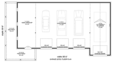6 Car Garage Plan 51541, RV Storage First Level Plan