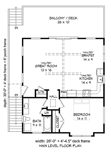 Garage-Living Plan 51545 with 1 Beds, 1 Baths, 2 Car Garage Second Level Plan