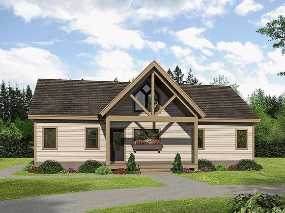 Cabin, Contemporary, Southern, Traditional House Plan 51547 with 2 Beds, 2 Baths Elevation