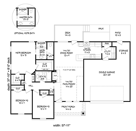 Cottage, Country, Craftsman House Plan 51549 with 3 Beds, 2 Baths, 2 Car Garage First Level Plan