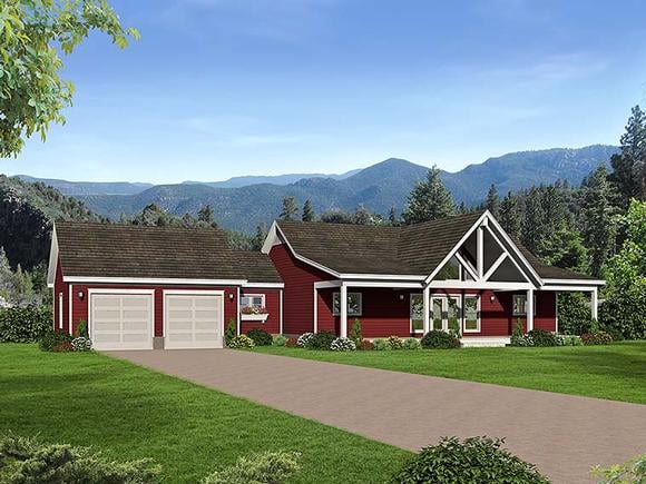 Country, Southern, Traditional House Plan 51551 with 2 Beds, 2 Baths, 2 Car Garage Elevation