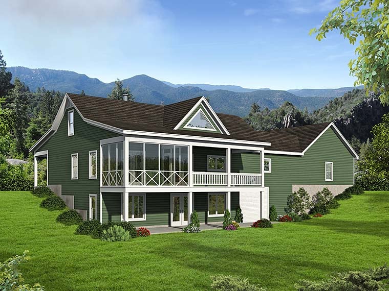 Contemporary, Country House Plan 51552 with 2 Beds, 2 Baths, 2 Car Garage Rear Elevation