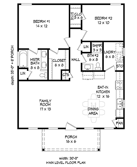 Cabin, Country, Ranch, Traditional House Plan 51561 with 2 Beds, 2 Baths First Level Plan