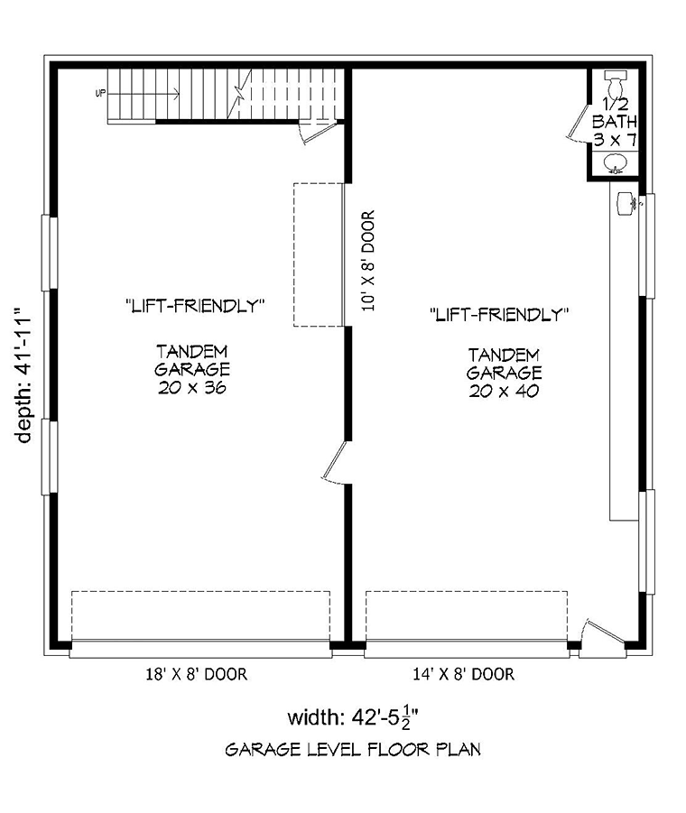 4 Car Garage Plan 51565 with 1 Beds Level One